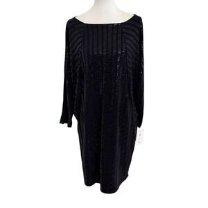 NEW Clara Sun Woo Soft Stretch Knit Black Shimmer Dolman Tunic Dress Size Large